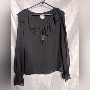 Reiss Black V-neck Long Sleeve Blouse Size 6